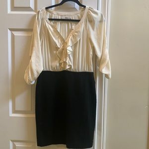 LOFT lined dress in classic black and cream color. Great for semi casual outings